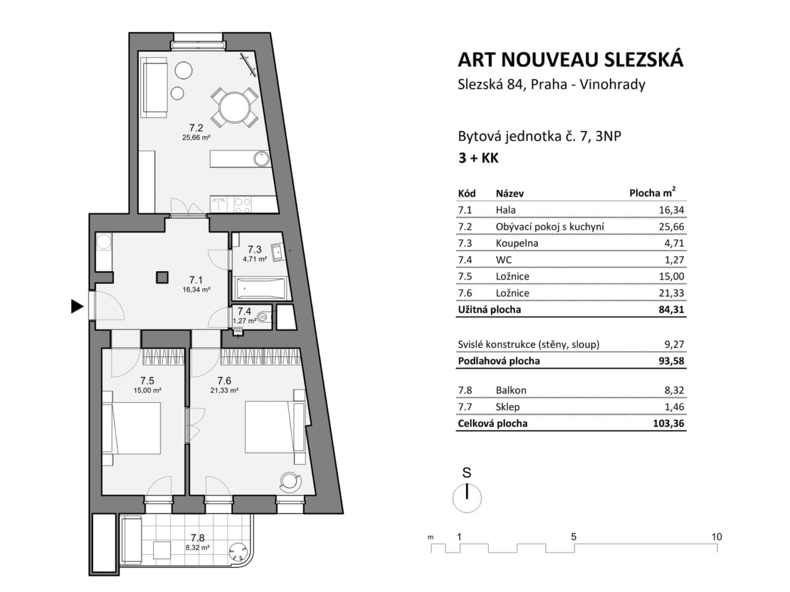 2 bedroom with open-plan kitchen flat for sale, 94 m², Slezská, Prague, Prague 2 bedroom with open-plan kitchen flat for sale, 94 m², Slezská, Prague, Prague
