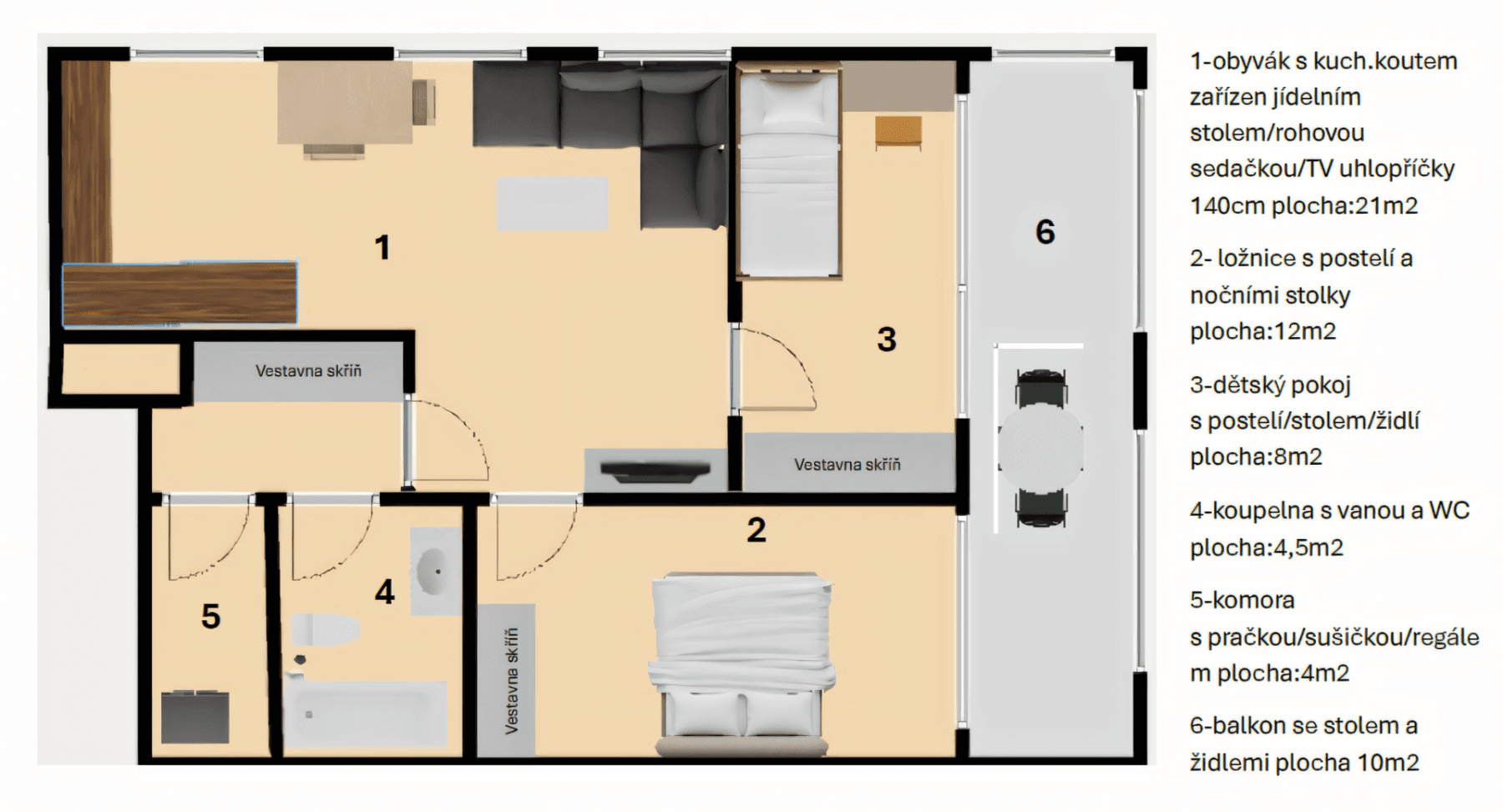 2 bedroom with open-plan kitchen flat to rent, 61 m², Domalípova, Prague, Prague 2 bedroom with open-plan kitchen flat to rent, 61 m², Domalípova, Prague, Prague