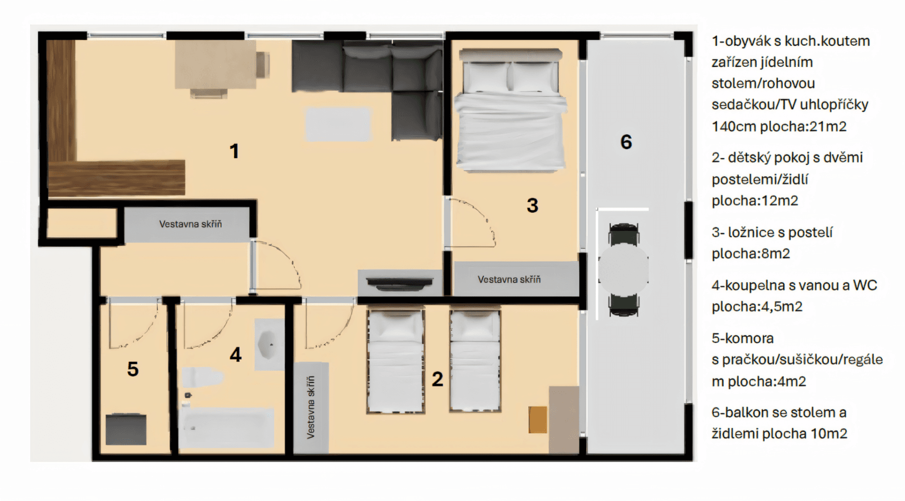 2 bedroom with open-plan kitchen flat to rent, 61 m², Domalípova, Prague, Prague 2 bedroom with open-plan kitchen flat to rent, 61 m², Domalípova, Prague, Prague