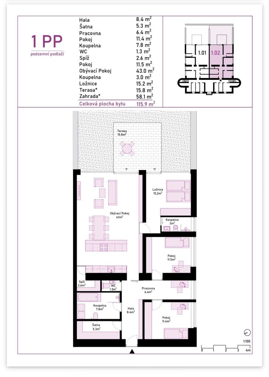 3 bedroom with open-plan kitchen flat to rent, 116 m², U Zdravotního ústavu, Prague, Prague 3 bedroom with open-plan kitchen flat to rent, 116 m², U Zdravotního ústavu, Prague, Prague