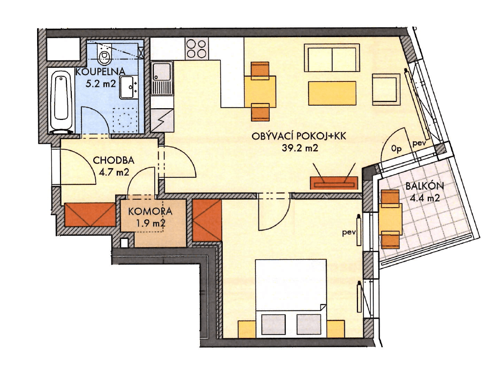 1 bedroom with open-plan kitchen flat to rent, 53 m², Makedonská, Prague, Prague 1 bedroom with open-plan kitchen flat to rent, 53 m², Makedonská, Prague, Prague