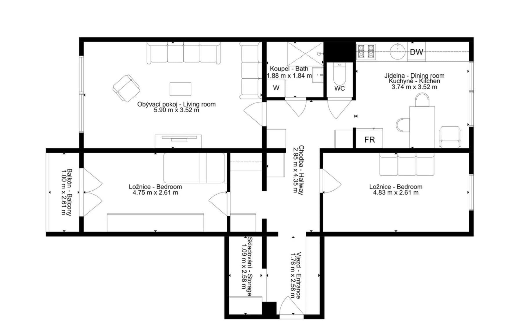 3 bedroom flat to rent, 81 m², Levského, Prague, Prague 3 bedroom flat to rent, 81 m², Levského, Prague, Prague