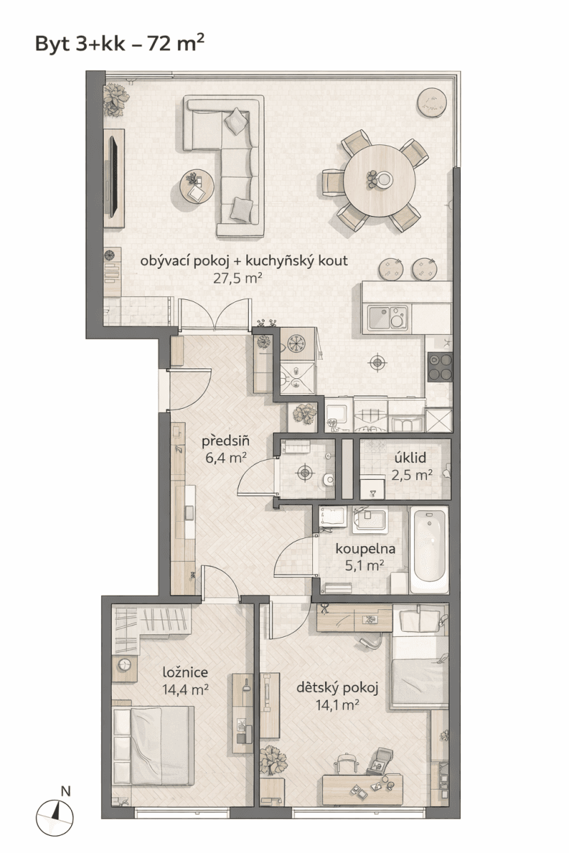 2 bedroom with open-plan kitchen flat for sale, 72 m², Hlivická, Prague, Prague 2 bedroom with open-plan kitchen flat for sale, 72 m², Hlivická, Prague, Prague