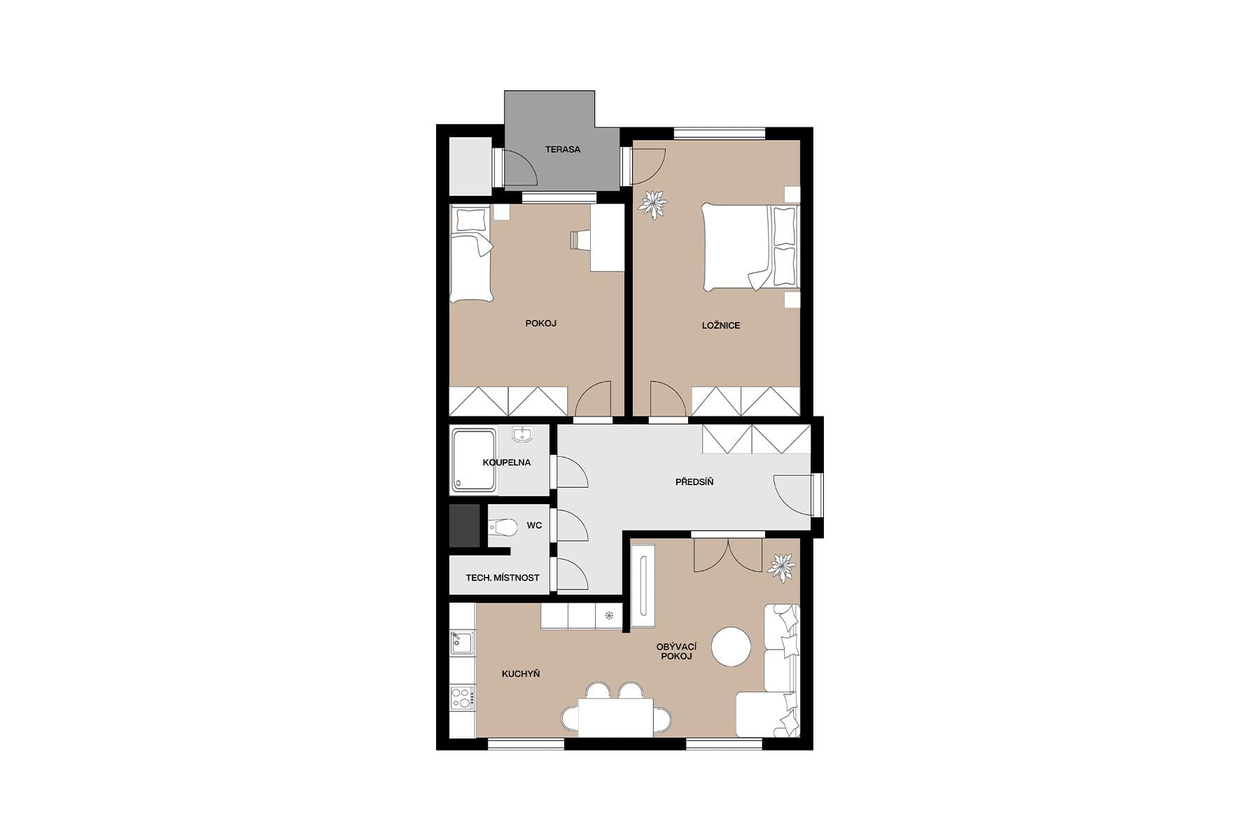 2 bedroom with open-plan kitchen flat for sale, 76 m², Biskupcova, Prague, Prague 2 bedroom with open-plan kitchen flat for sale, 76 m², Biskupcova, Prague, Prague