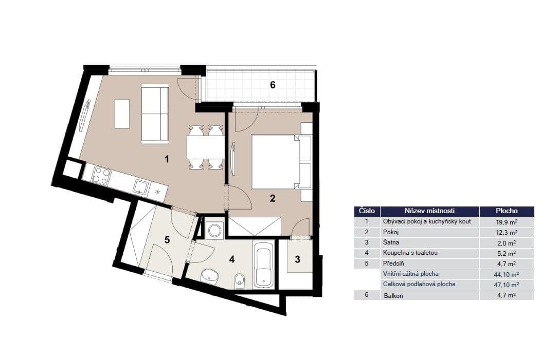 1 bedroom with open-plan kitchen flat to rent, 47 m², Drahňovická, Prague, Prague 1 bedroom with open-plan kitchen flat to rent, 47 m², Drahňovická, Prague, Prague