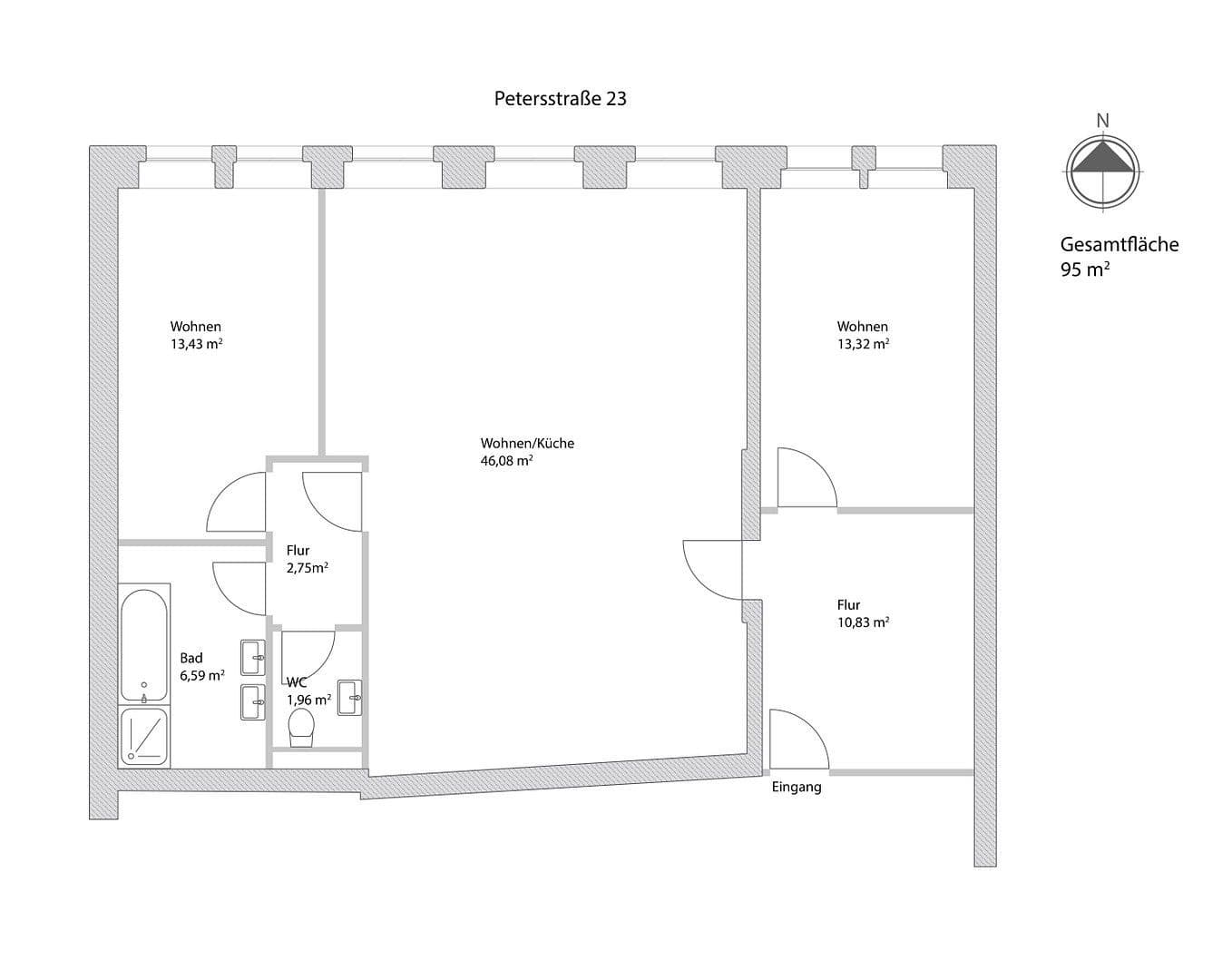 3 bedroom flat to rent, 95 m², Petersstrasse 23, Freiberg, Saxony 3 bedroom flat to rent, 95 m², Petersstrasse 23, Freiberg, Saxony