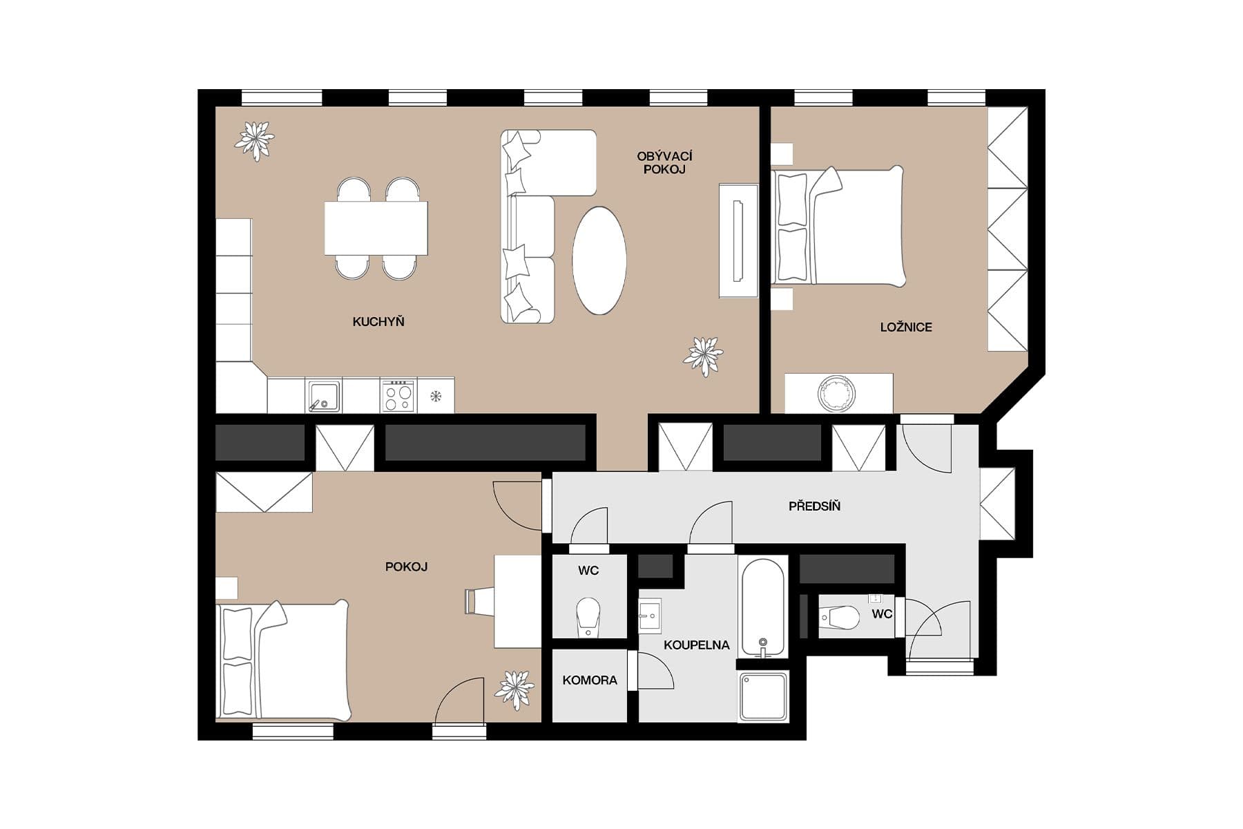 2 bedroom with open-plan kitchen flat for sale, 115 m², Pod Kotlaskou, Prague, Prague 2 bedroom with open-plan kitchen flat for sale, 115 m², Pod Kotlaskou, Prague, Prague