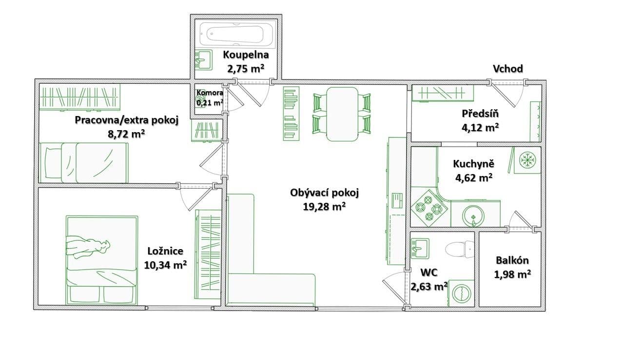 2 bedroom flat for sale, 53 m², Na Malovance, Prague, Prague 2 bedroom flat for sale, 53 m², Na Malovance, Prague, Prague