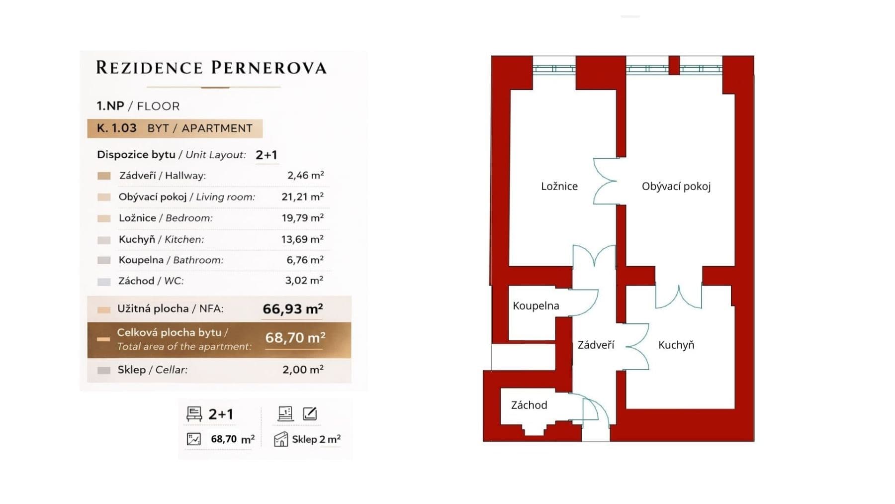 2 bedroom flat for sale, 69 m², Pernerova, Prague, Prague 2 bedroom flat for sale, 69 m², Pernerova, Prague, Prague