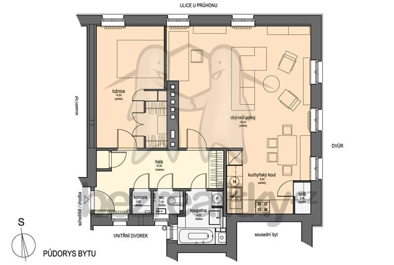 1 bedroom with open-plan kitchen flat to rent, 71 m², U průhonu, Prague, Prague 1 bedroom with open-plan kitchen flat to rent, 71 m², U průhonu, Prague, Prague
