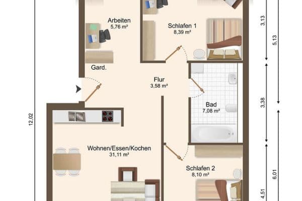 2 bedroom with open-plan kitchen flat for sale, 68 m², Bietigheimer Str. 14, Ingersheim 2 bedroom with open-plan kitchen flat for sale, 68 m², Bietigheimer Str. 14, Ingersheim