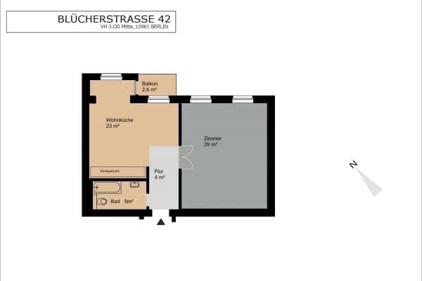 2 bedroom flat to rent, 60 m², Blücherstraße 42, Berlin, Berlin 2 bedroom flat to rent, 60 m², Blücherstraße 42, Berlin, Berlin
