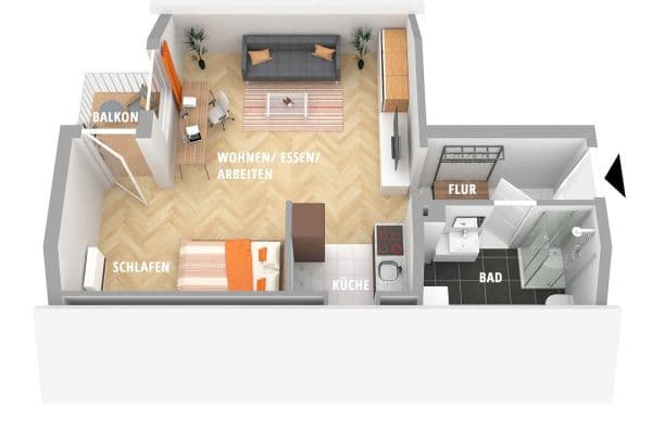 Studio flat to rent, 38 m², Ostfildern Studio flat to rent, 38 m², Ostfildern