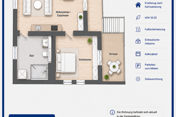 2 bedroom flat to rent, 47 m², Magdalenenstraße 1, Gernsheim 2 bedroom flat to rent, 47 m², Magdalenenstraße 1, Gernsheim
