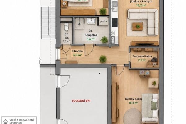 2 bedroom with open-plan kitchen flat for sale, 68 m², Arbesova, Ostrava 2 bedroom with open-plan kitchen flat for sale, 68 m², Arbesova, Ostrava