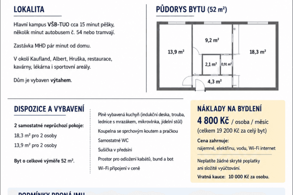 2 bedroom flat to rent, 52 m², Alžírská, Ostrava 2 bedroom flat to rent, 52 m², Alžírská, Ostrava
