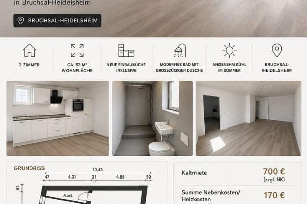 2 bedroom flat to rent, 53 m², Bruchsal-Heidelsheim 2 bedroom flat to rent, 53 m², Bruchsal-Heidelsheim