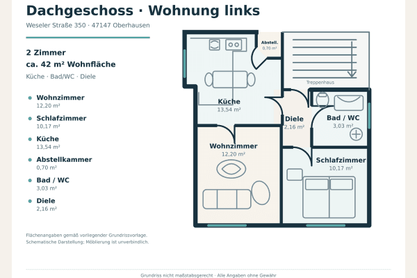 2 bedroom flat to rent, 43 m², Oberhausen 2 bedroom flat to rent, 43 m², Oberhausen