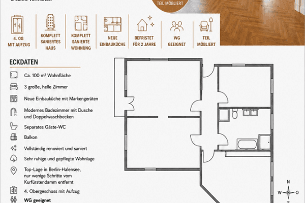 3 bedroom flat to rent, 100 m², Joachim Friedrich Str, Berlin, Berlin 3 bedroom flat to rent, 100 m², Joachim Friedrich Str, Berlin, Berlin