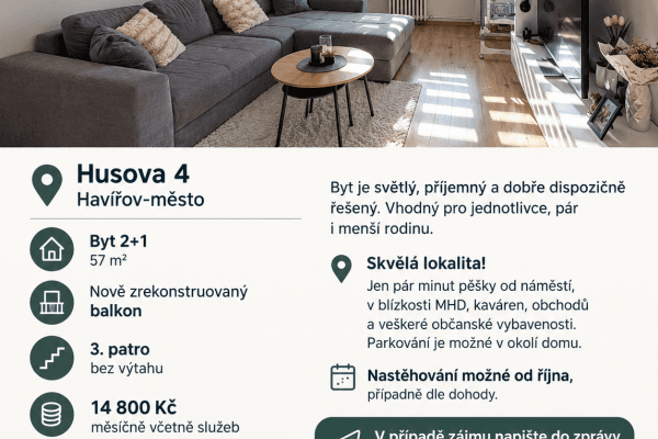 2 bedroom flat to rent, 57 m², Husova, SO POÚ Havířov 2 bedroom flat to rent, 57 m², Husova, SO POÚ Havířov