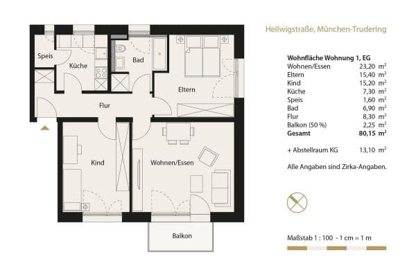 3 bedroom flat to rent, 81 m², Heilwigstraße 19, München-Trudering, Bavaria 3 bedroom flat to rent, 81 m², Heilwigstraße 19, München-Trudering, Bavaria