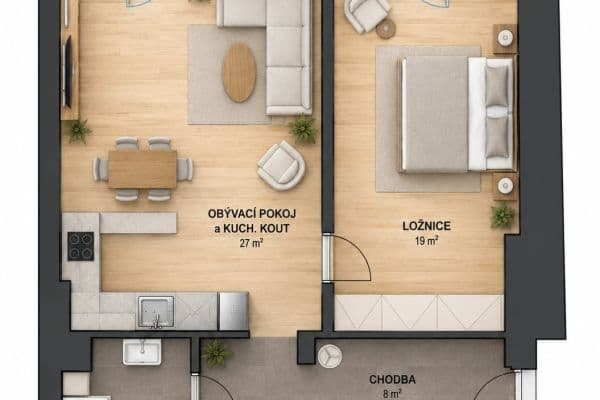 1 bedroom with open-plan kitchen flat to rent, 65 m², Erbenova, Brno 1 bedroom with open-plan kitchen flat to rent, 65 m², Erbenova, Brno
