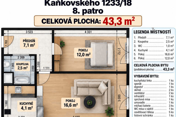 1 bedroom with open-plan kitchen flat for sale, 43 m², Kaňkovského, Praha 1 bedroom with open-plan kitchen flat for sale, 43 m², Kaňkovského, Praha