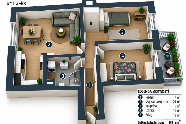2 bedroom with open-plan kitchen flat to rent, 61 m², Anny Čížkové, Praha 2 bedroom with open-plan kitchen flat to rent, 61 m², Anny Čížkové, Praha