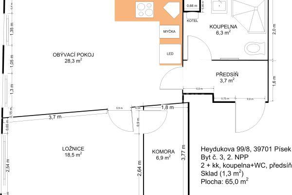 1 bedroom with open-plan kitchen flat to rent, 65 m², Heydukova, Písek, Jihočeský Region