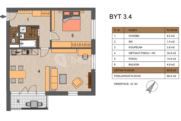 1 bedroom with open-plan kitchen flat to rent, 66 m², Kadečkové, 