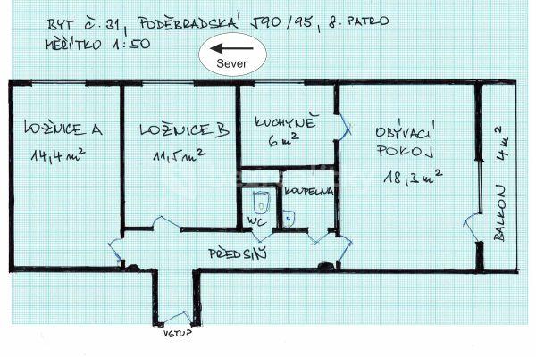 3 bedroom flat to rent, 64 m², Poděbradská, Hlavní město Praha