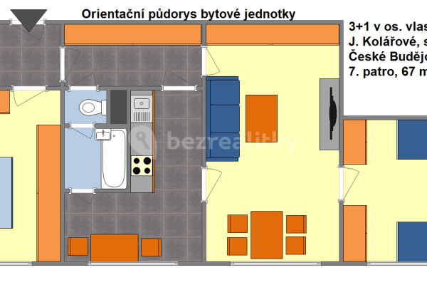 3 bedroom flat to rent, 67 m², Josefy Kolářové, České Budějovice, Jihočeský Region