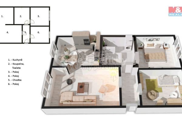 3 bedroom flat for sale, 56 m², Růžová, 