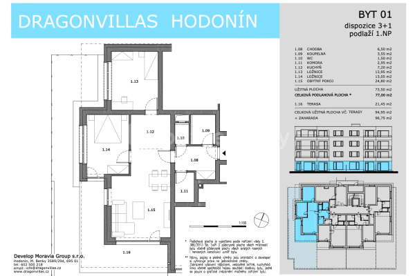 2 bedroom with open-plan kitchen flat for sale, 95 m², M. Benky, Hodonín, Jihomoravský Region