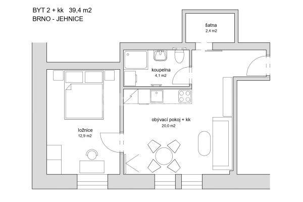 1 bedroom with open-plan kitchen flat for sale, 40 m², náměstí 3. května, Brno