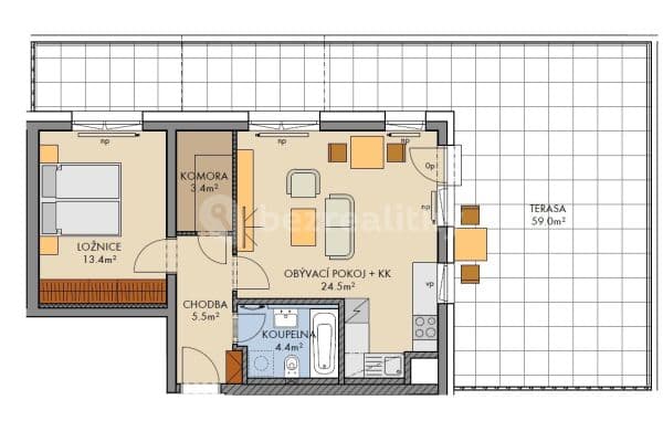1 bedroom with open-plan kitchen flat to rent, 53 m², Pod Harfou, Praha 1 bedroom with open-plan kitchen flat to rent, 53 m², Pod Harfou, Praha